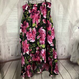 Jodi Kristopher Skirt Black Pink Floral Full Hi Low 14/15